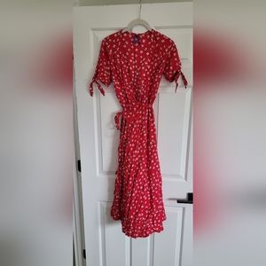 Red Midi Wrap Maternity Dress